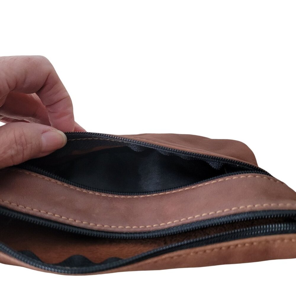AmeriBag Vintage Brown Leather Fanny Pack Adj Black Strap & Dual Zipper Compartm - Picture 6 of 10